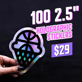 100 2.5" Custom Iridescent Holographic Stickers