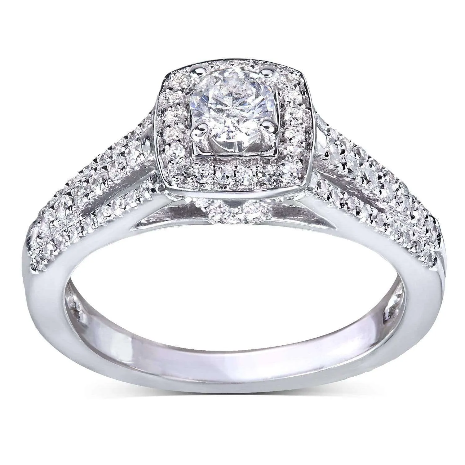 1/2ct.tw Multi-Row Diamond V-Bridge Halo Ring 14k White Gold