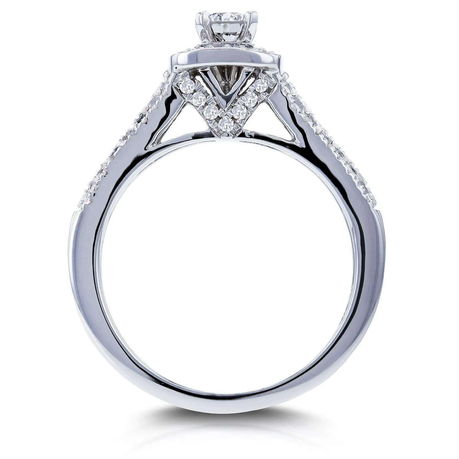 1/2ct.tw Multi-Row Diamond V-Bridge Halo Ring 14k White Gold