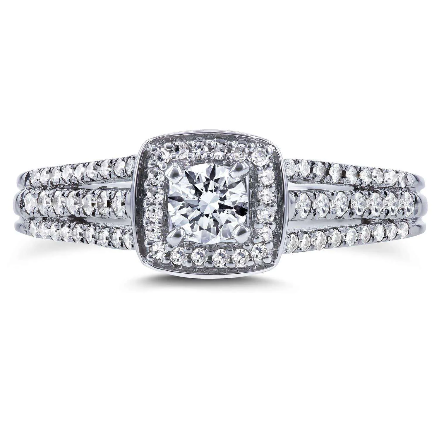 1/2ct.tw Multi-Row Diamond V-Bridge Halo Ring 14k White Gold