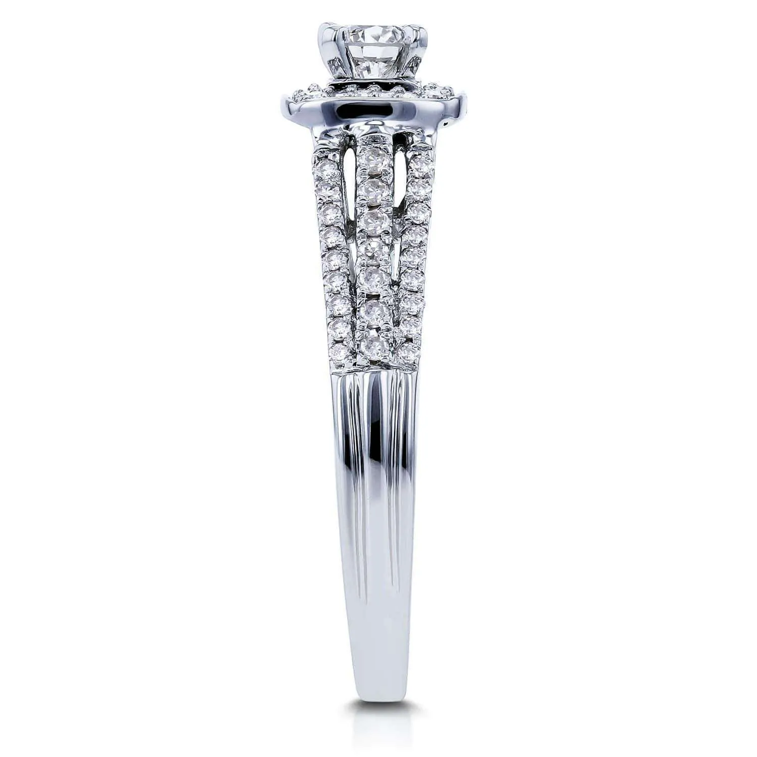 1/2ct.tw Multi-Row Diamond V-Bridge Halo Ring 14k White Gold