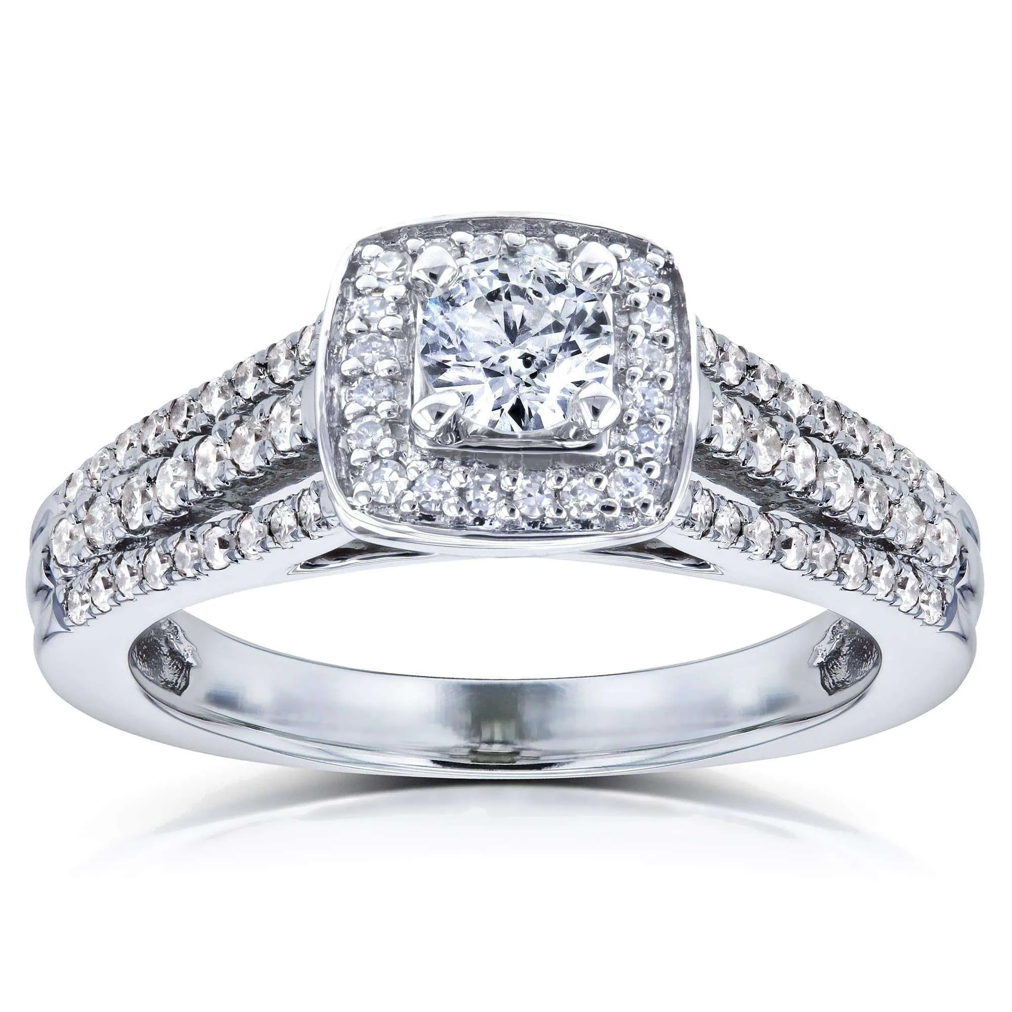 1/2ct.tw Multi-Row Diamond V-Bridge Halo Ring 14k White Gold