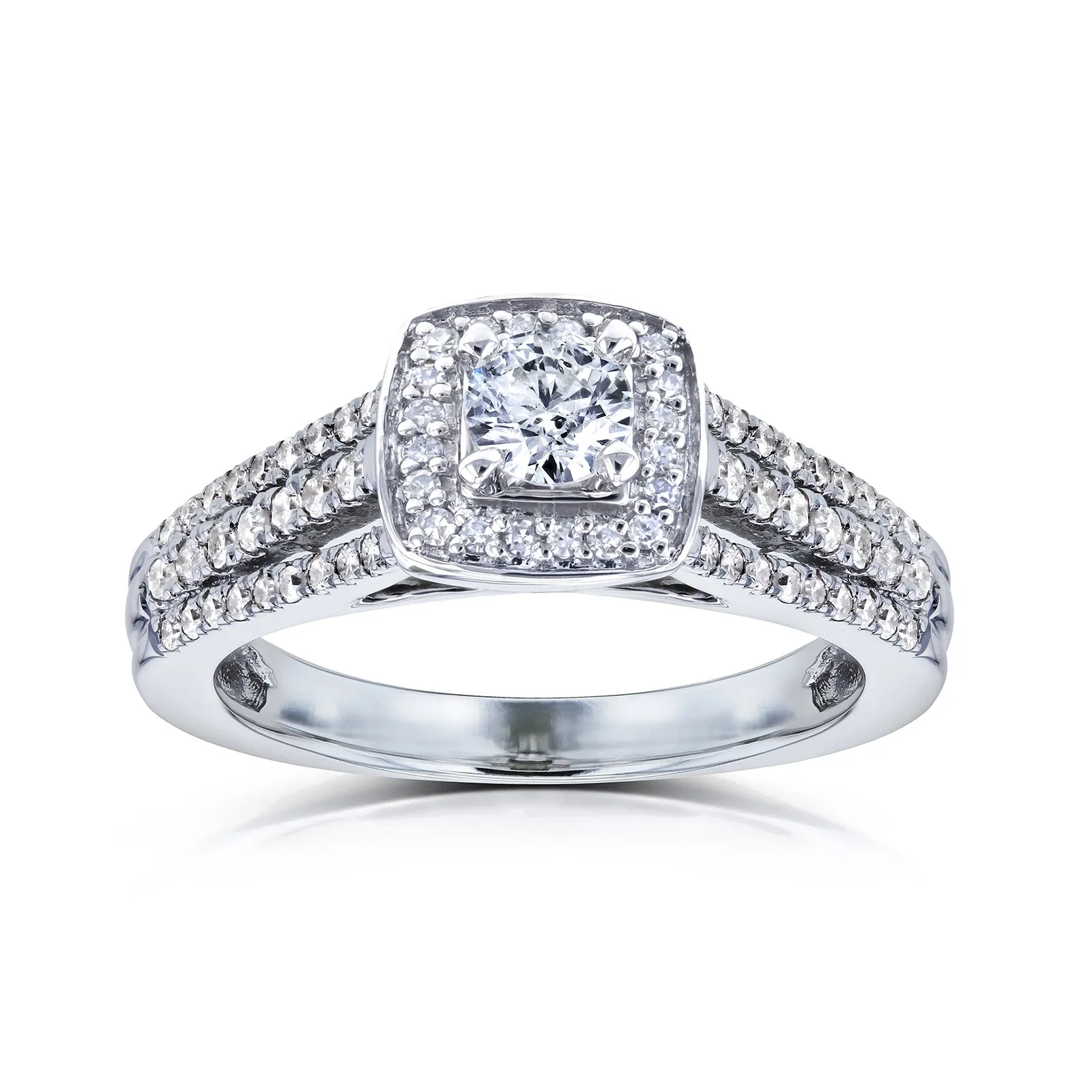 1/2ct.tw Multi-Row Diamond V-Bridge Halo Ring 14k White Gold