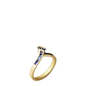 18K Gold Bold Crown Baguette Blue Sapphire Band