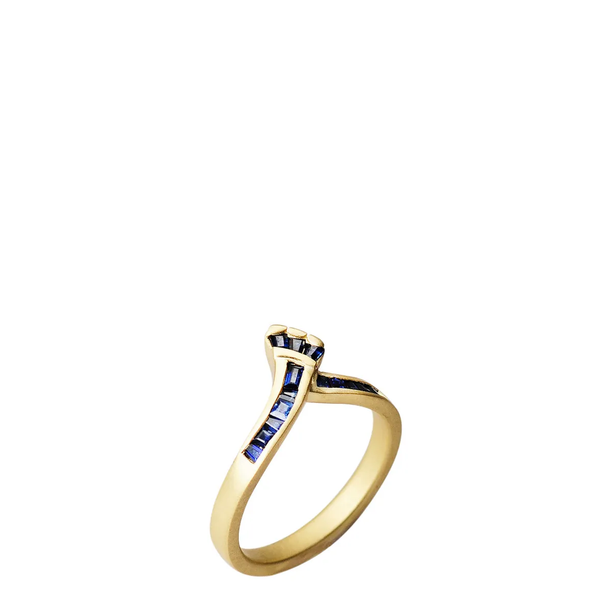 18K Gold Bold Crown Baguette Blue Sapphire Band