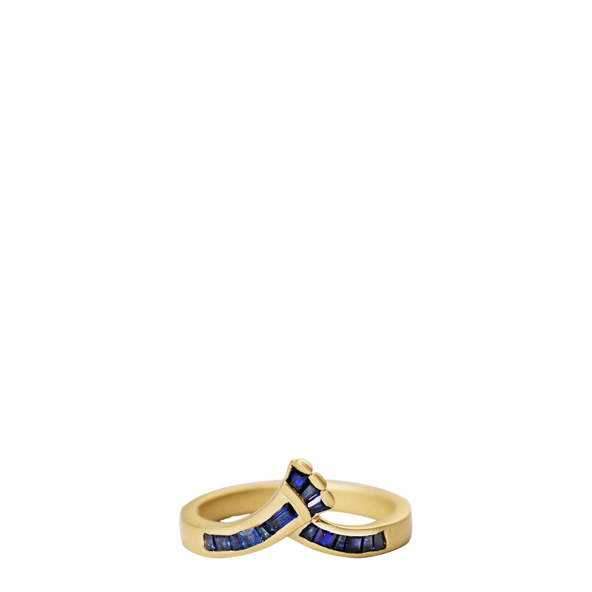 18K Gold Bold Crown Baguette Blue Sapphire Band