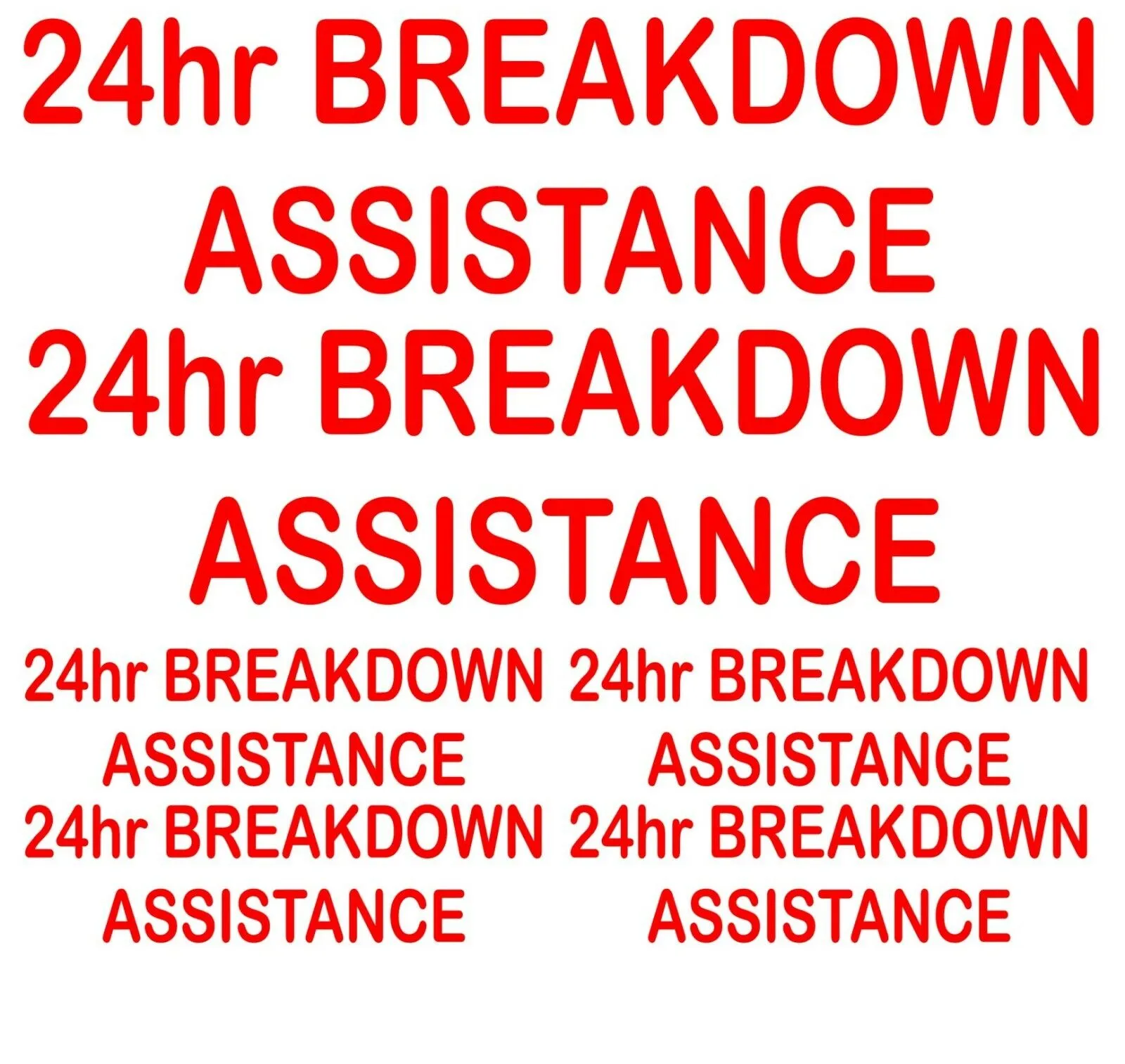 24hr Breakdown Assistance Truck/Lorry/Van 6 Piece REFLECTIVE Vinyl Decal Set