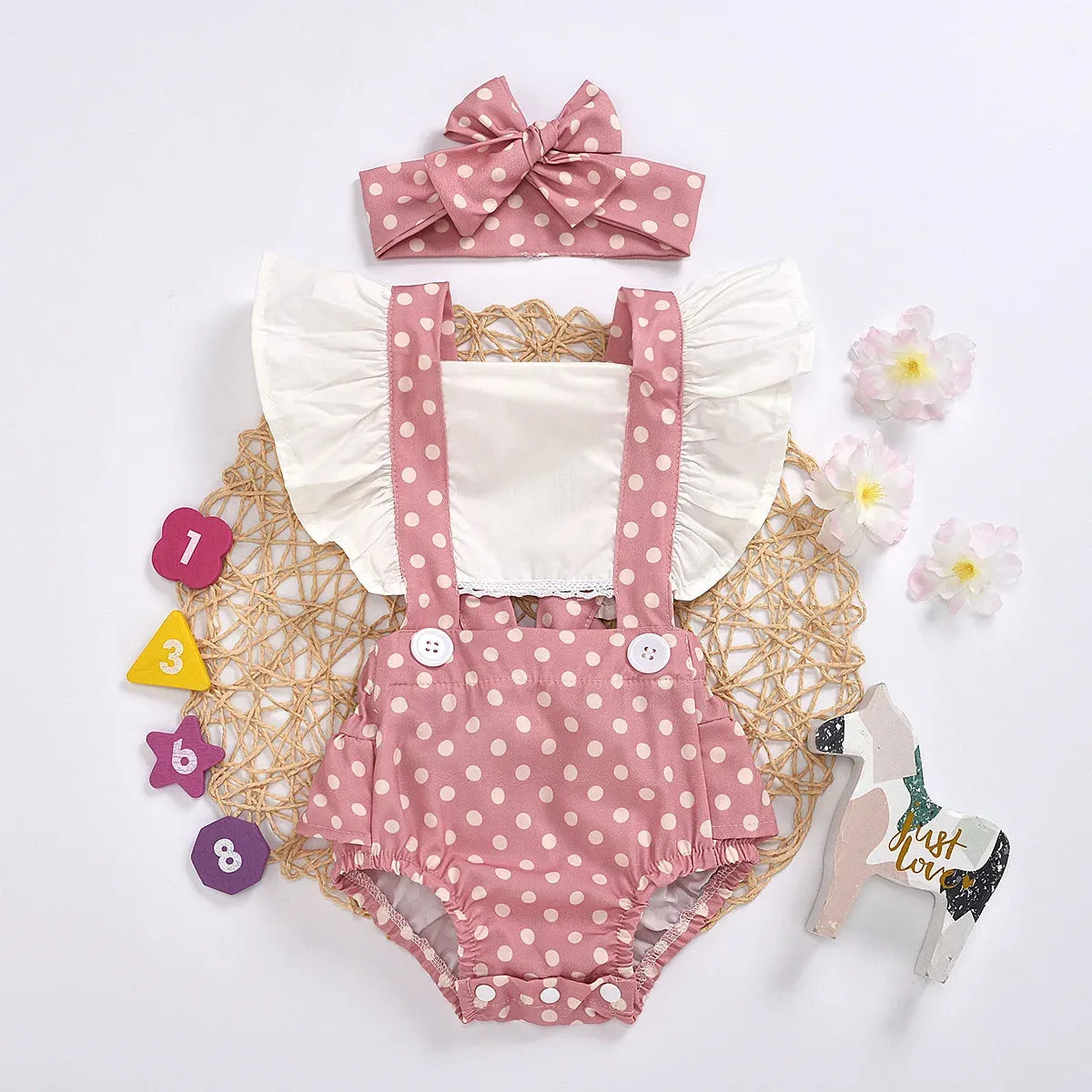 Baby Girl Summer Leopard Floral Romper Headband Set