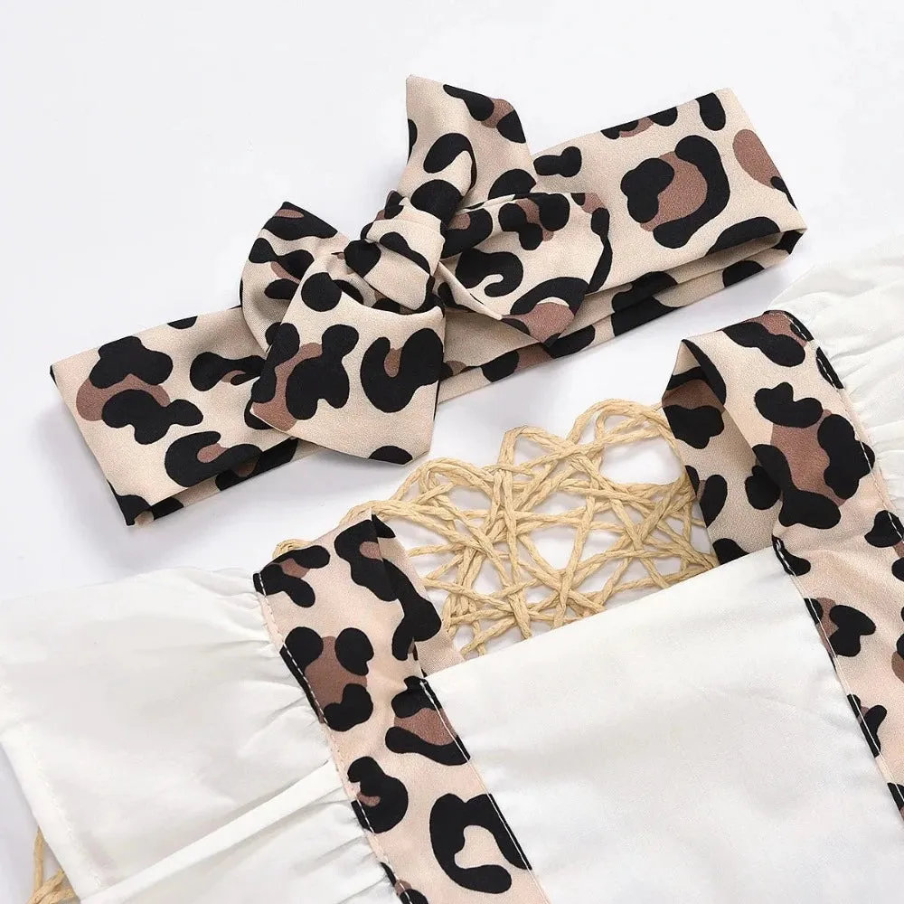 Baby Girl Summer Leopard Floral Romper Headband Set