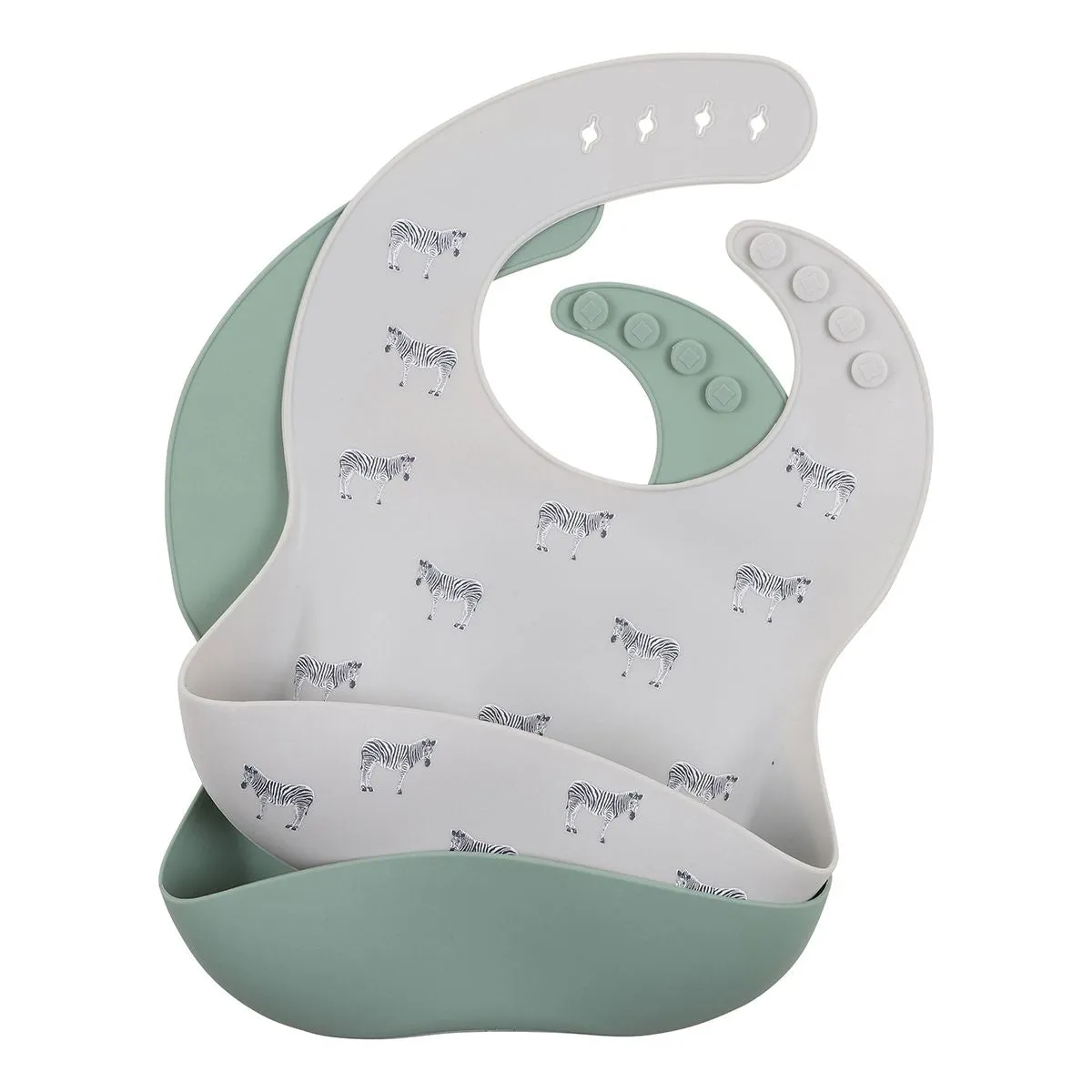 Bebe/Minihaha - Zebra Sage 2 Pack Silicone Bibs Sage Zebra