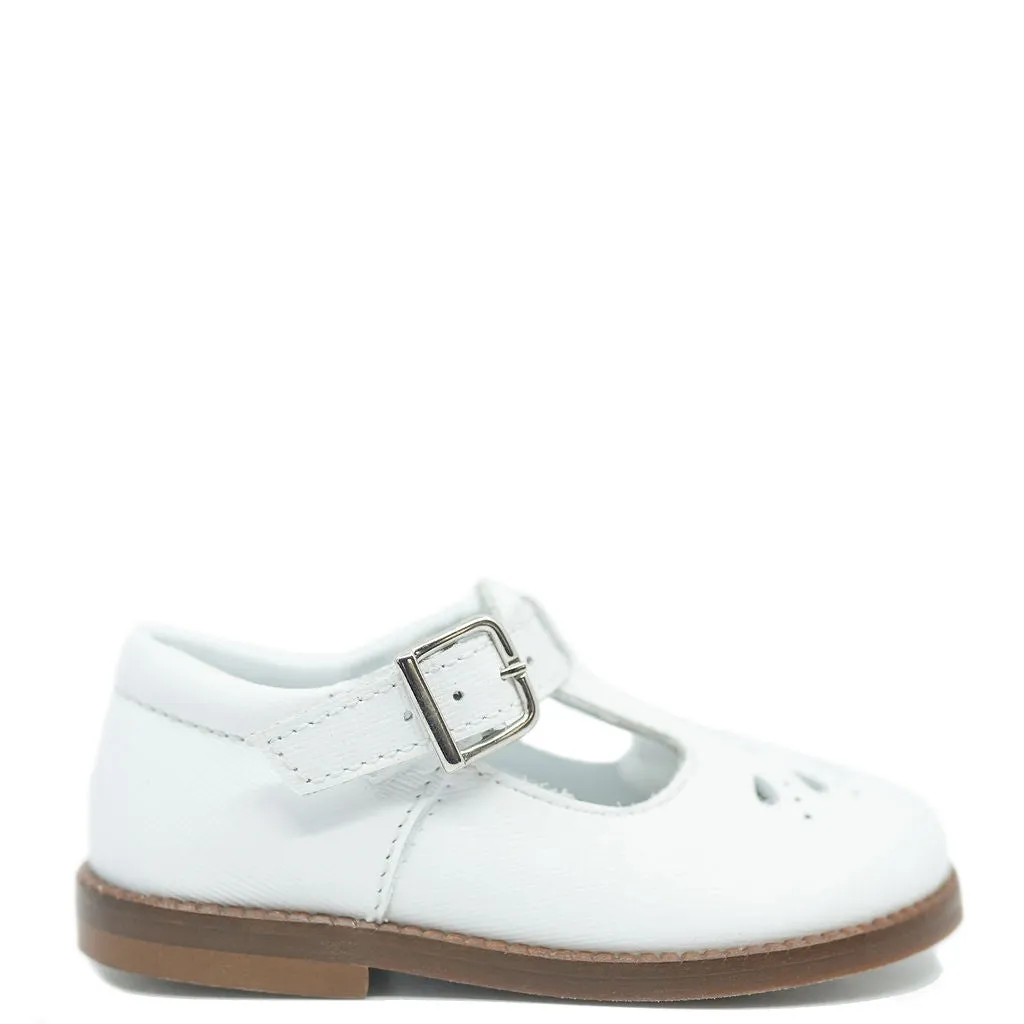 Beberlis White Perforated T Strap Baby Shoe