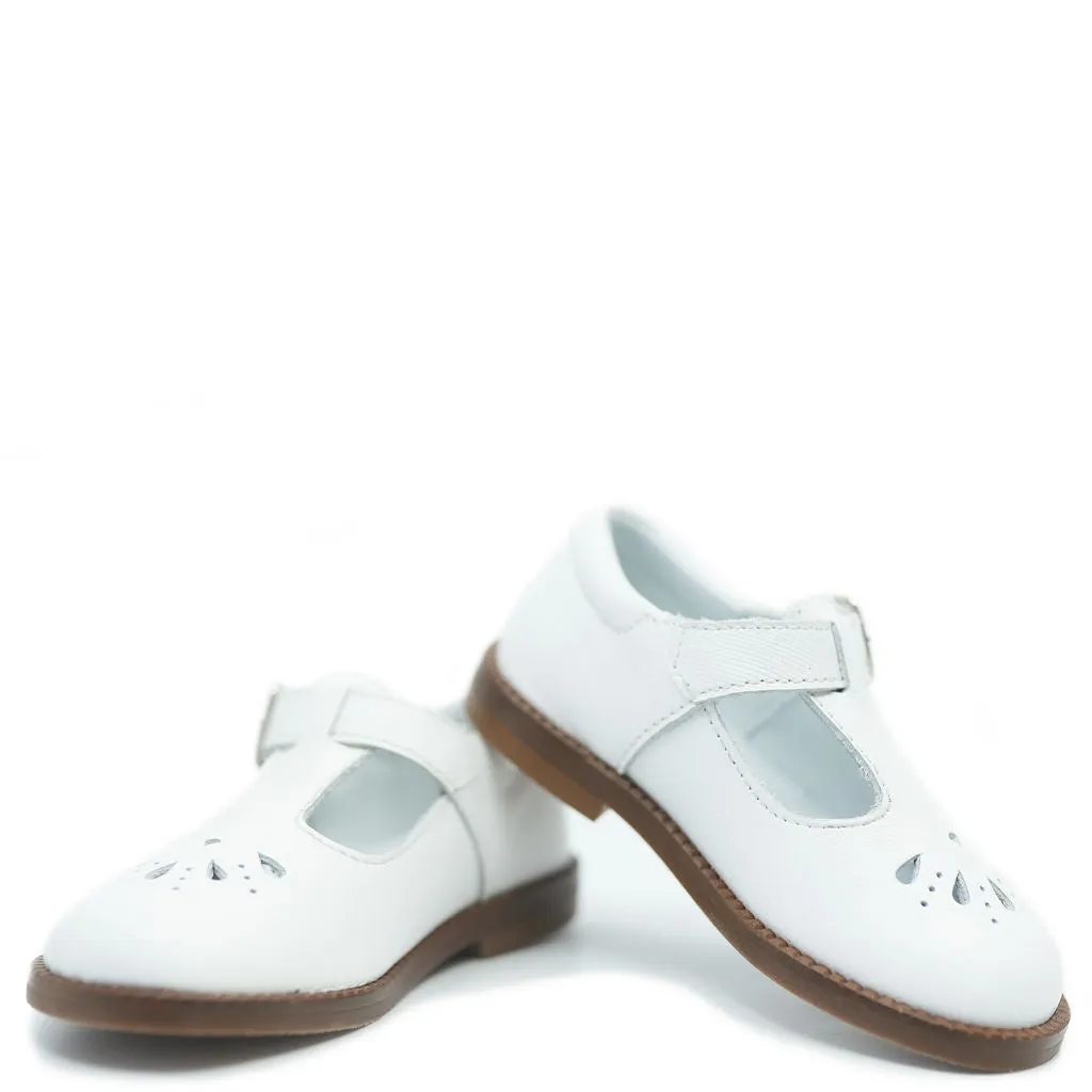 Beberlis White Perforated T Strap Baby Shoe