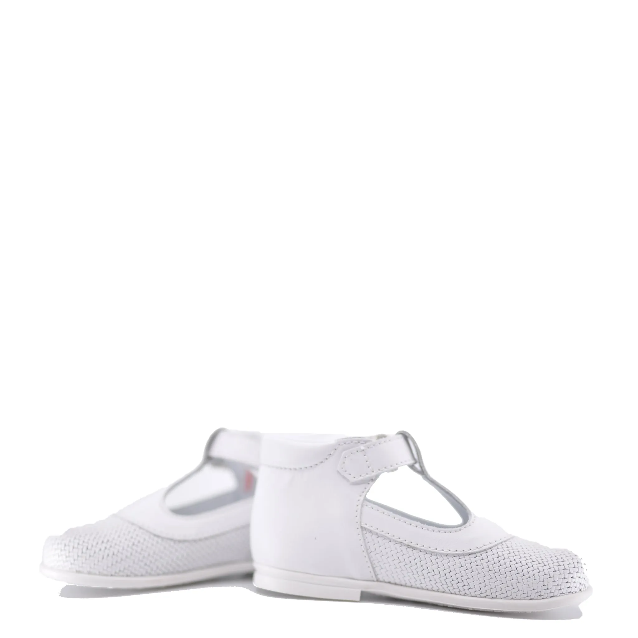 Beberlis White Weave T-Strap Baby Shoe