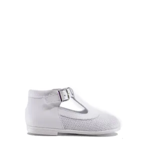 Beberlis White Weave T-Strap Baby Shoe