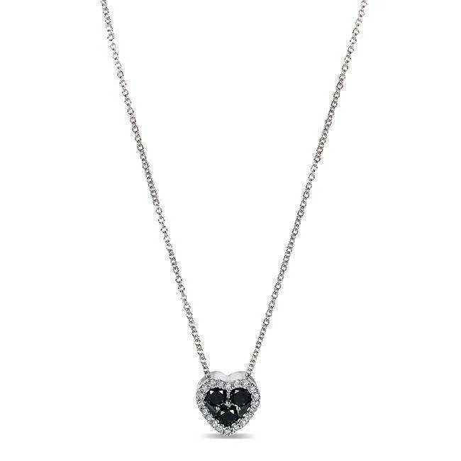 Black and White Diamond Heart Shape Pendant 2/5 Carat (ctw) in 10k Gold (16" Chain)