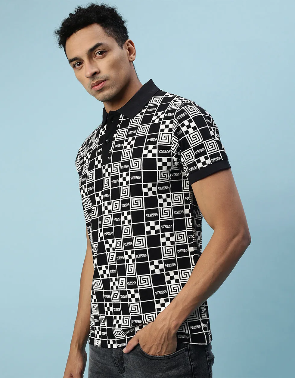 Black Box All Over  Geometric Printed Polo Tshirt