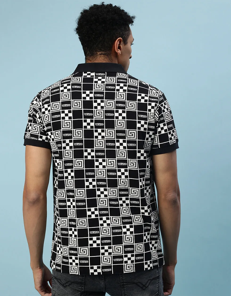 Black Box All Over  Geometric Printed Polo Tshirt