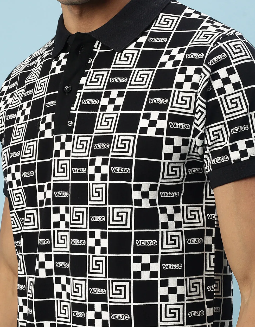 Black Box All Over  Geometric Printed Polo Tshirt