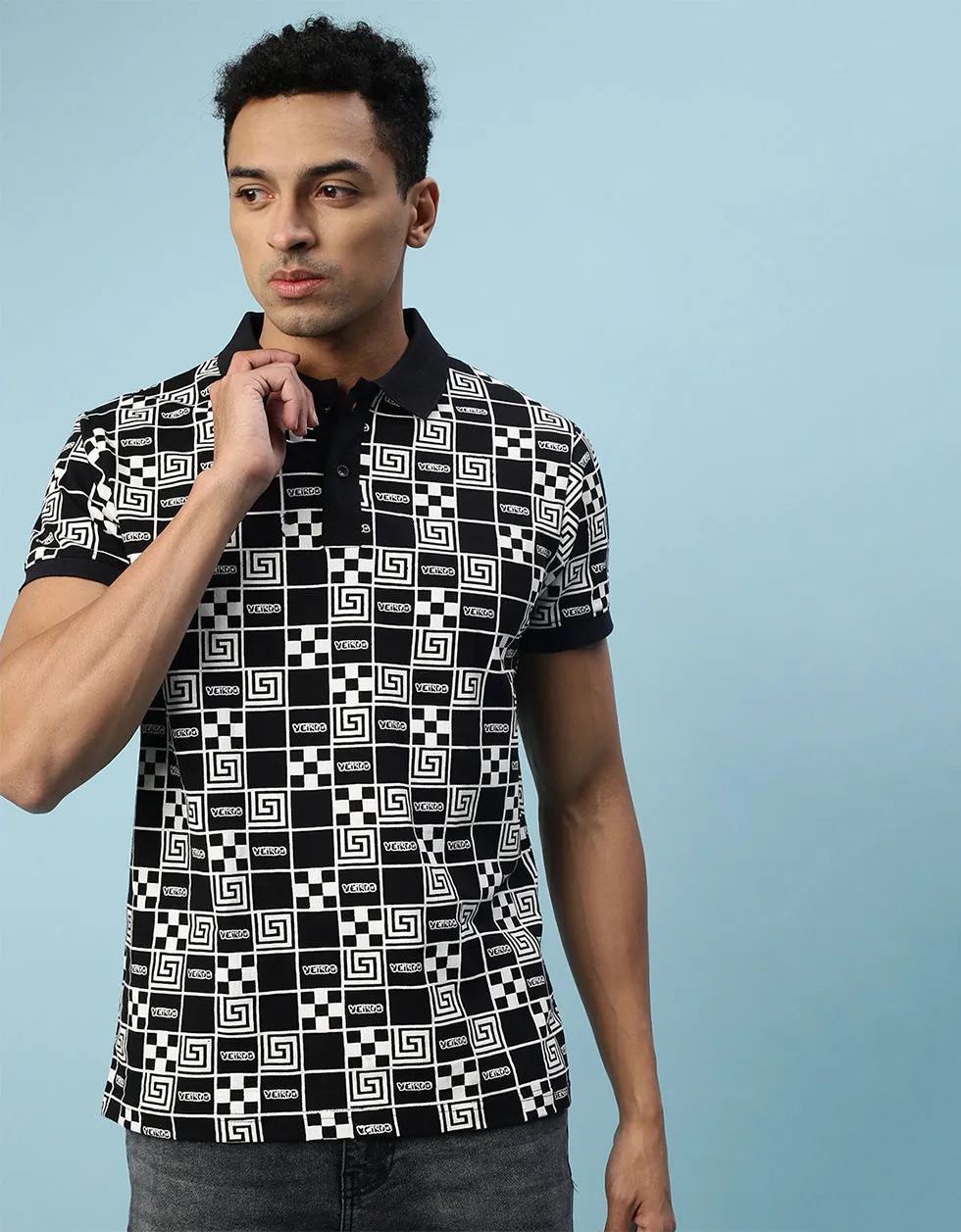 Black Box All Over  Geometric Printed Polo Tshirt