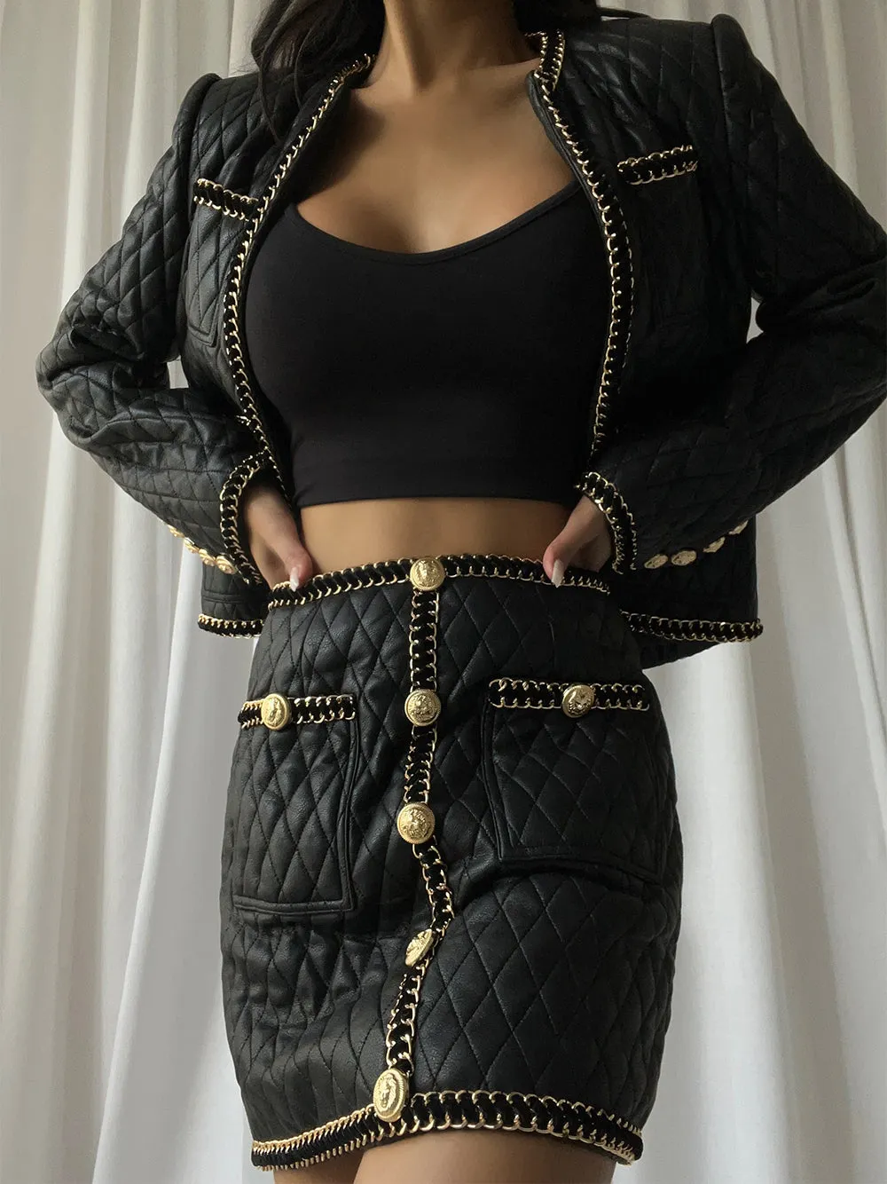 CATENA Leather Chain Mini Skirt