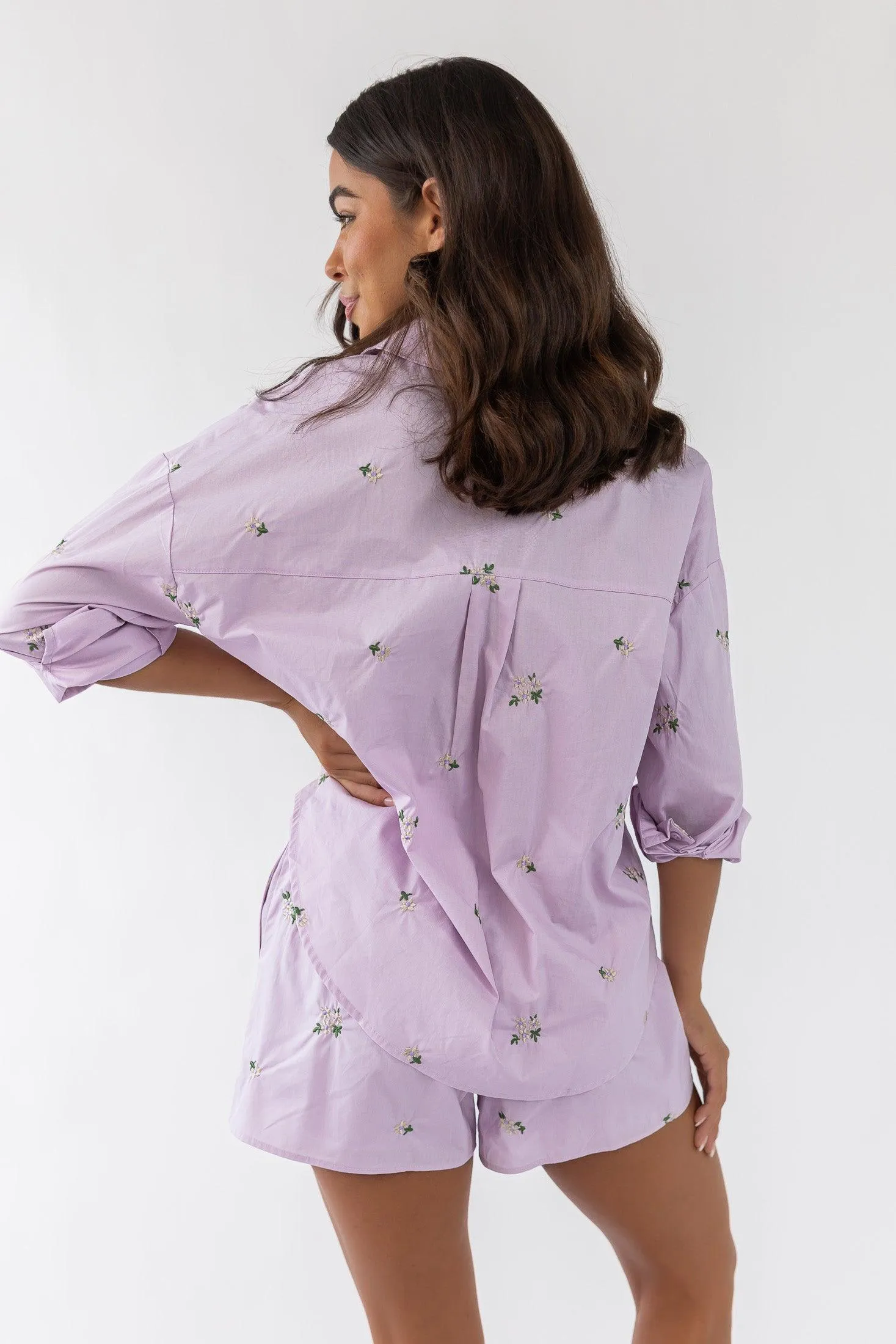 Daniella Lilac Floral Embroidered Poplin Top