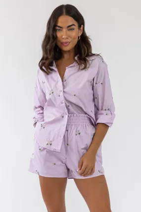 Daniella Lilac Floral Embroidered Poplin Top