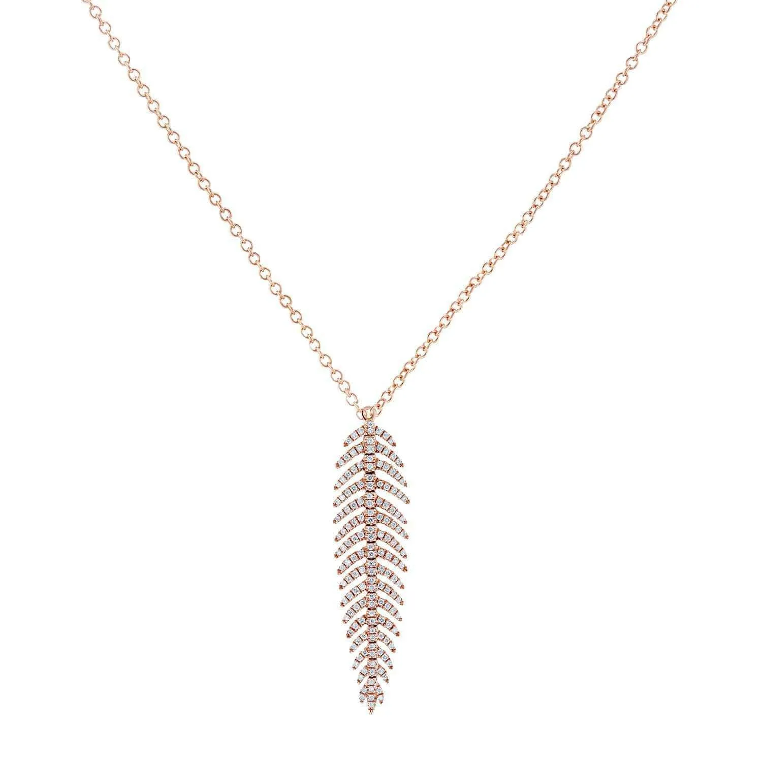 Diamond Dangle Feather Necklace 2/5 CTW 14k Rose Gold