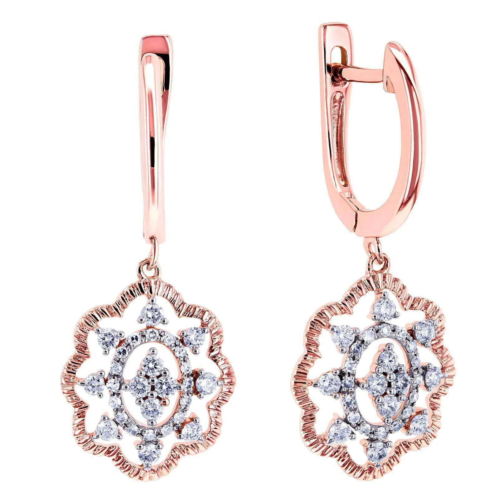 Diamond Floral Latch Back Drop Earrings 2/5 CTW 10k Rose Gold