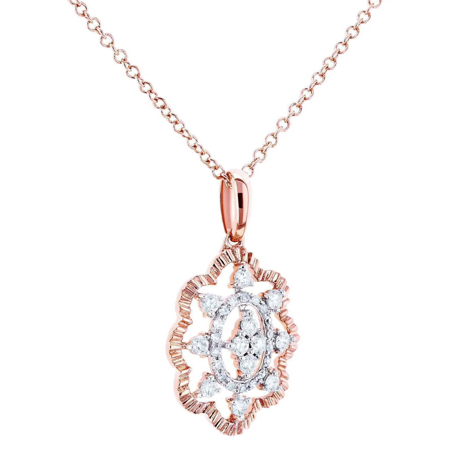 Diamond Floral Pendant Necklace 1/4 CTW 10k Rose Gold, 18in Chain