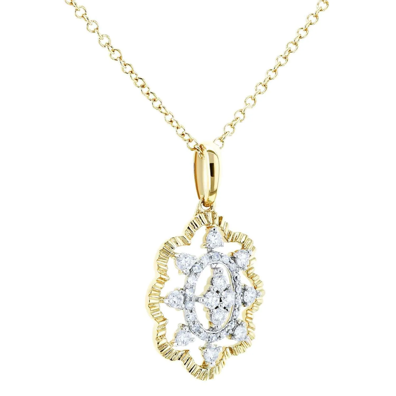 Diamond Floral Pendant Necklace 1/4 CTW 10k Yellow Gold, 18in Chain