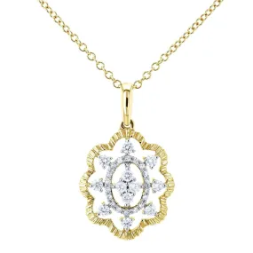 Diamond Floral Pendant Necklace 1/4 CTW 10k Yellow Gold, 18in Chain