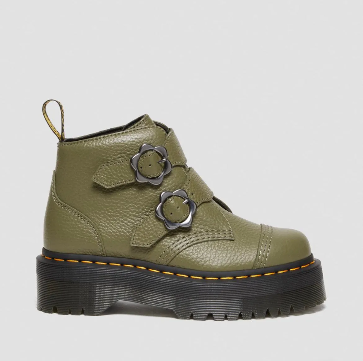 Dr.Martens Devon Flowers Plateau Khaki Green Milled Nappa 27642272