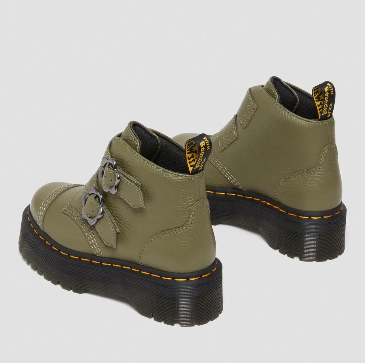 Dr.Martens Devon Flowers Plateau Khaki Green Milled Nappa 27642272