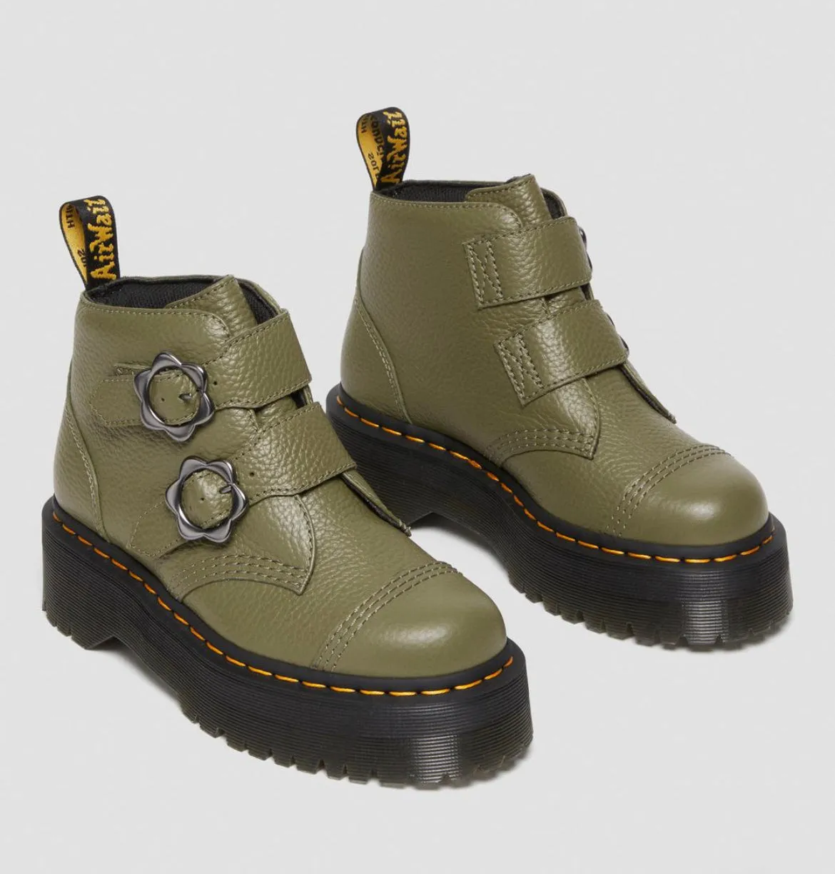 Dr.Martens Devon Flowers Plateau Khaki Green Milled Nappa 27642272