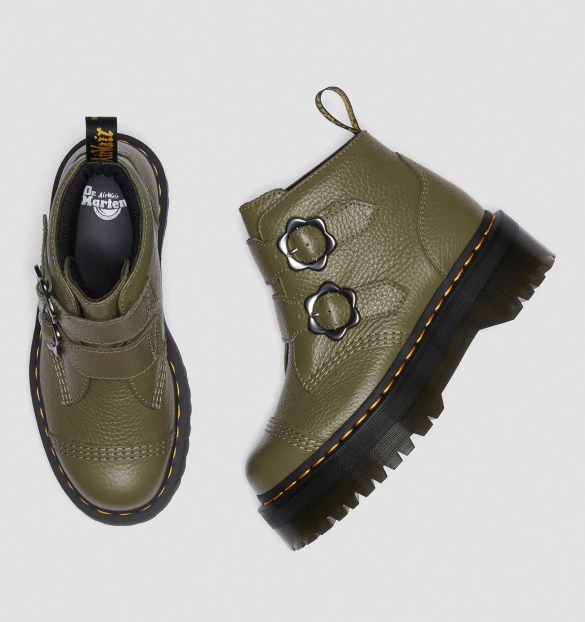 Dr.Martens Devon Flowers Plateau Khaki Green Milled Nappa 27642272