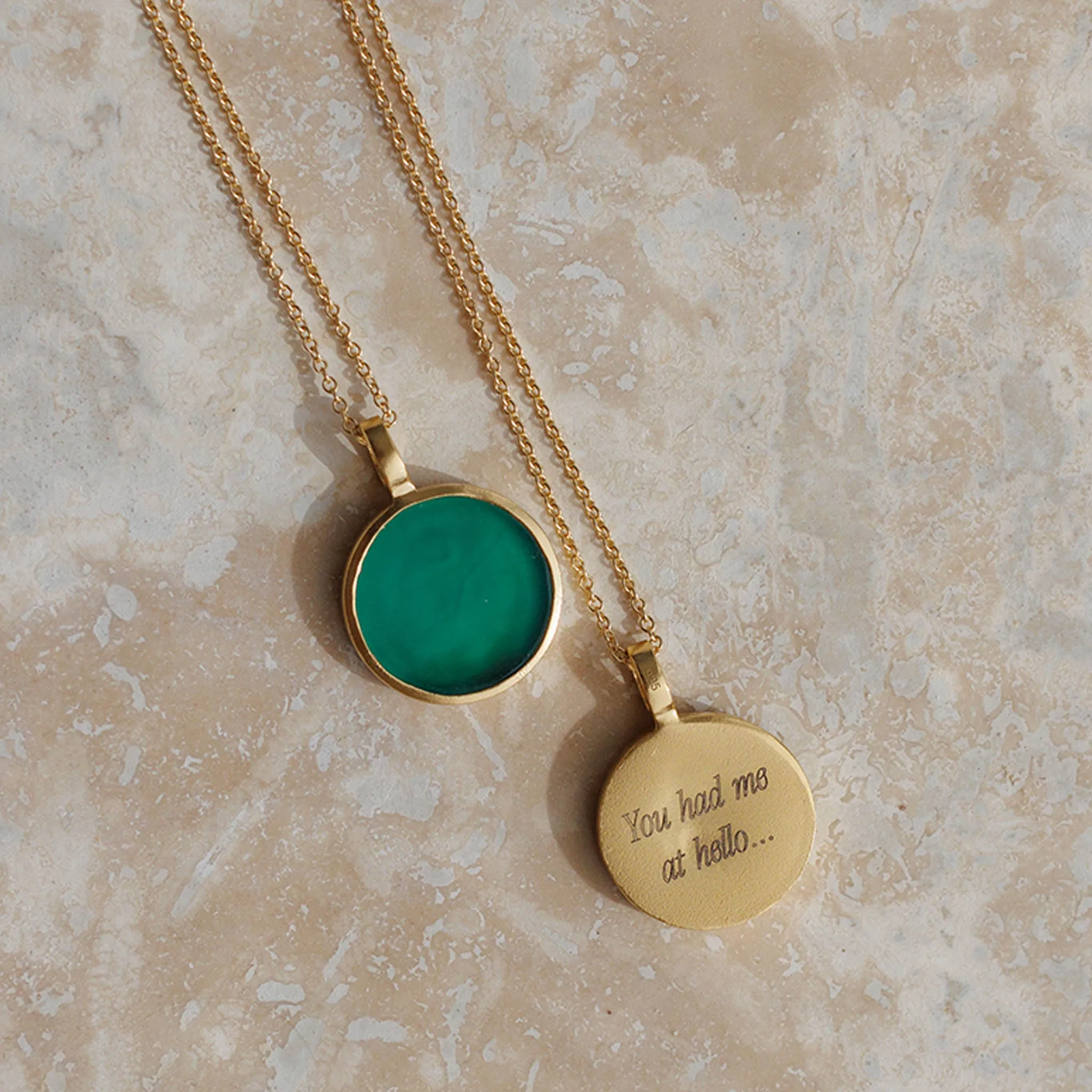 Engravable Green Onyx Porthole Necklace