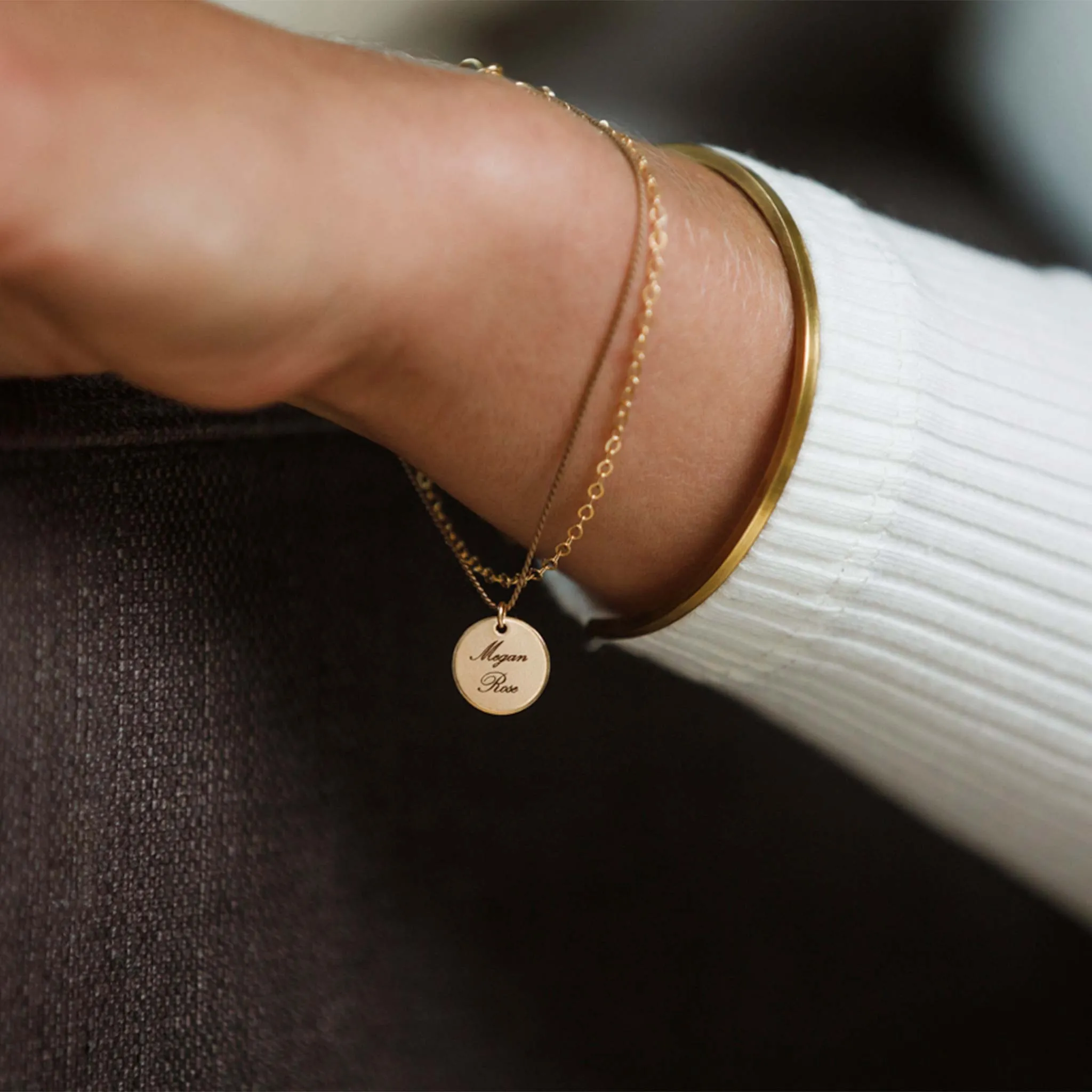 Engravable Insignia Disc Gold and Silk Bracelet