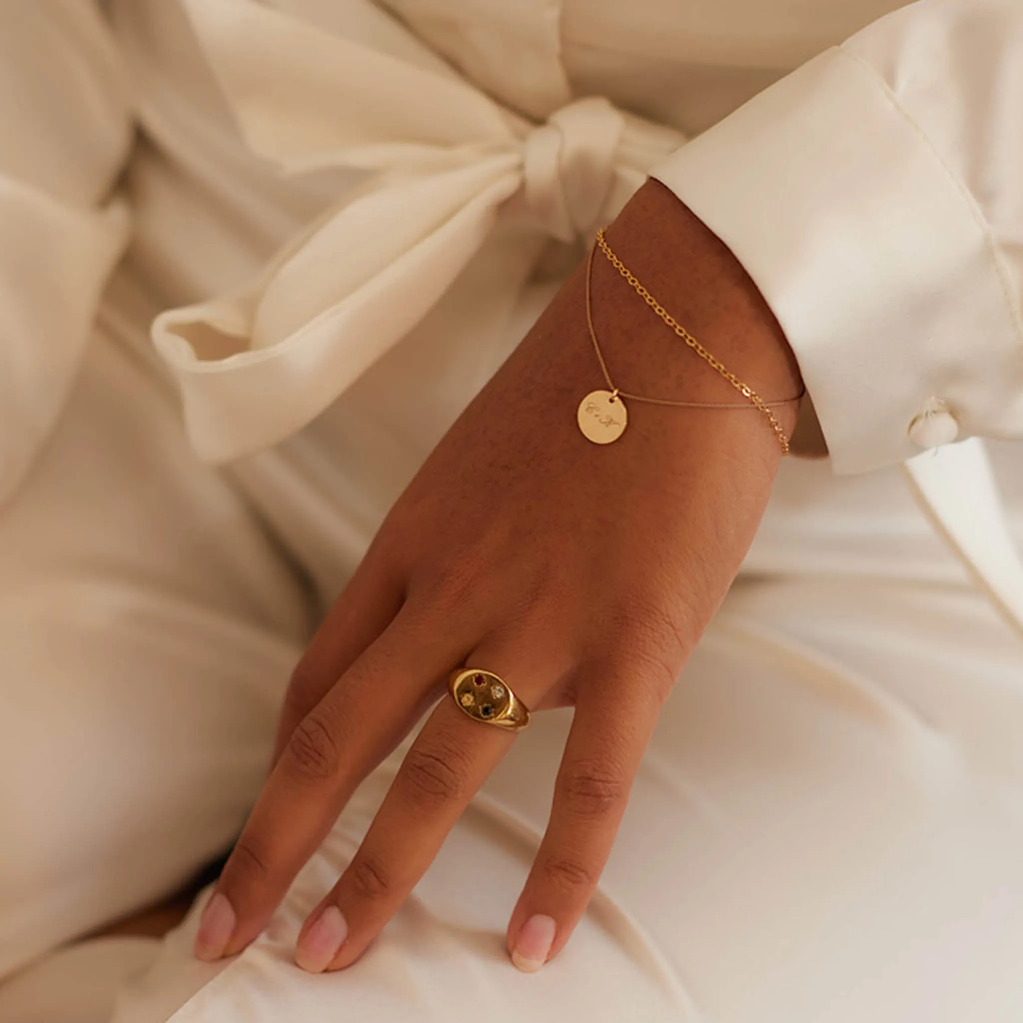 Engravable Insignia Disc Gold and Silk Bracelet