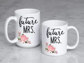 Future Mrs. floral ceramic coffee mug for newly engaged or bridal gift