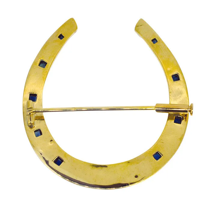 Gold & Sapphire Horse Shoe Brooch