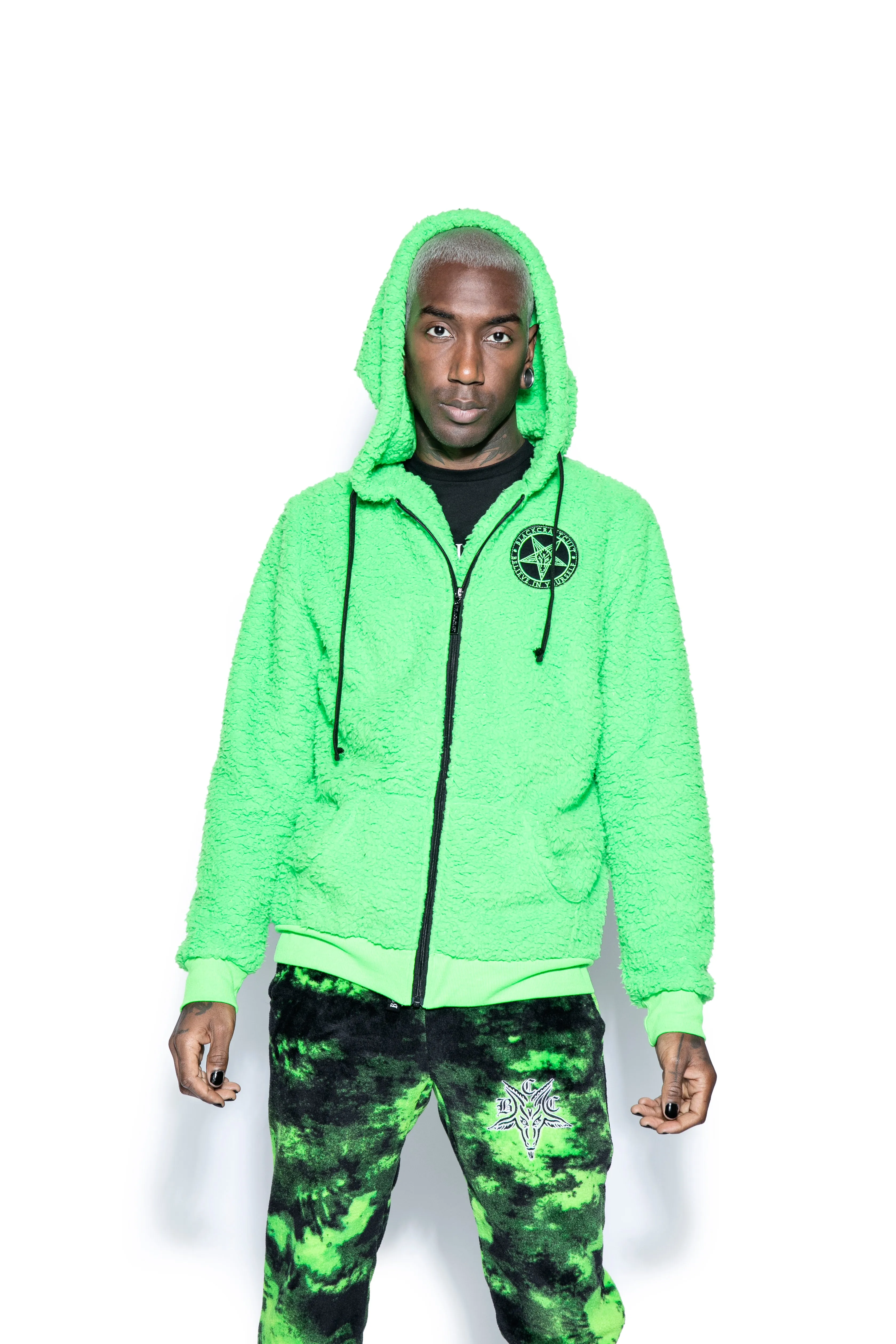 Green Baphomet - Unisex Sherpa Zip Up Hoodie