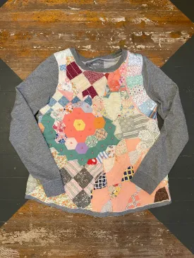 GREY MANY QUILT PATCHES CREWNECK - S