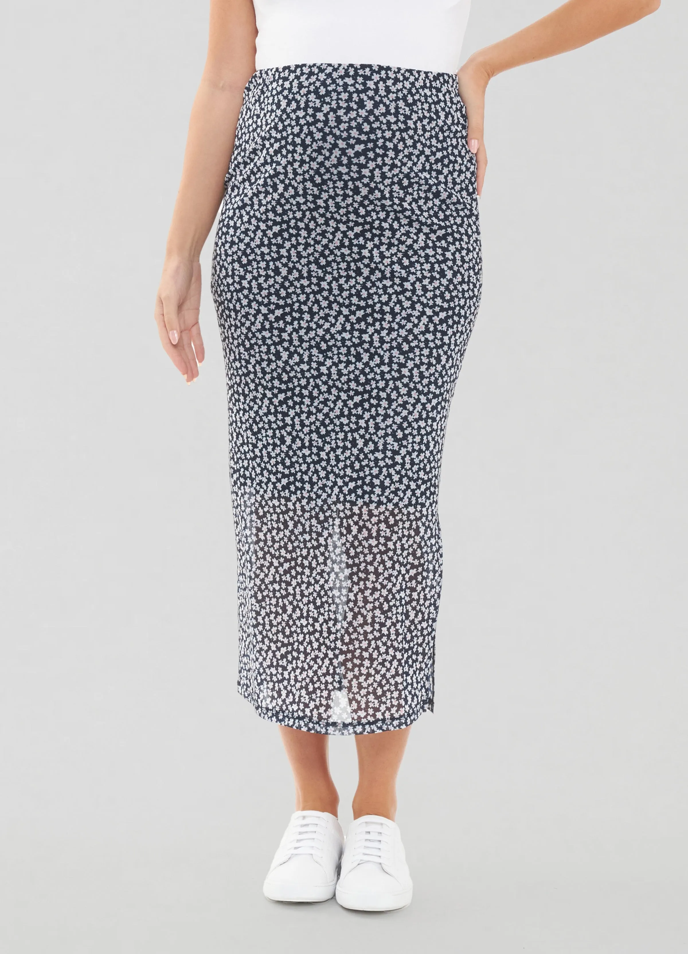 Kara Mesh Maternity Midi Skirt