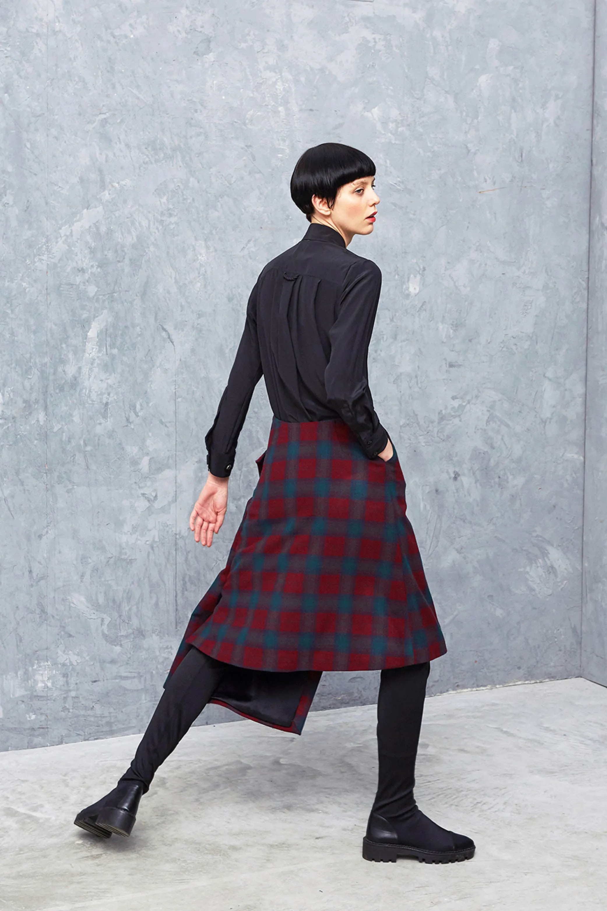 LINDSAY tartan - wool asymmetrical skirt