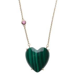 LOVE Malachite Carved Heart Necklace with Gold Setting SALE