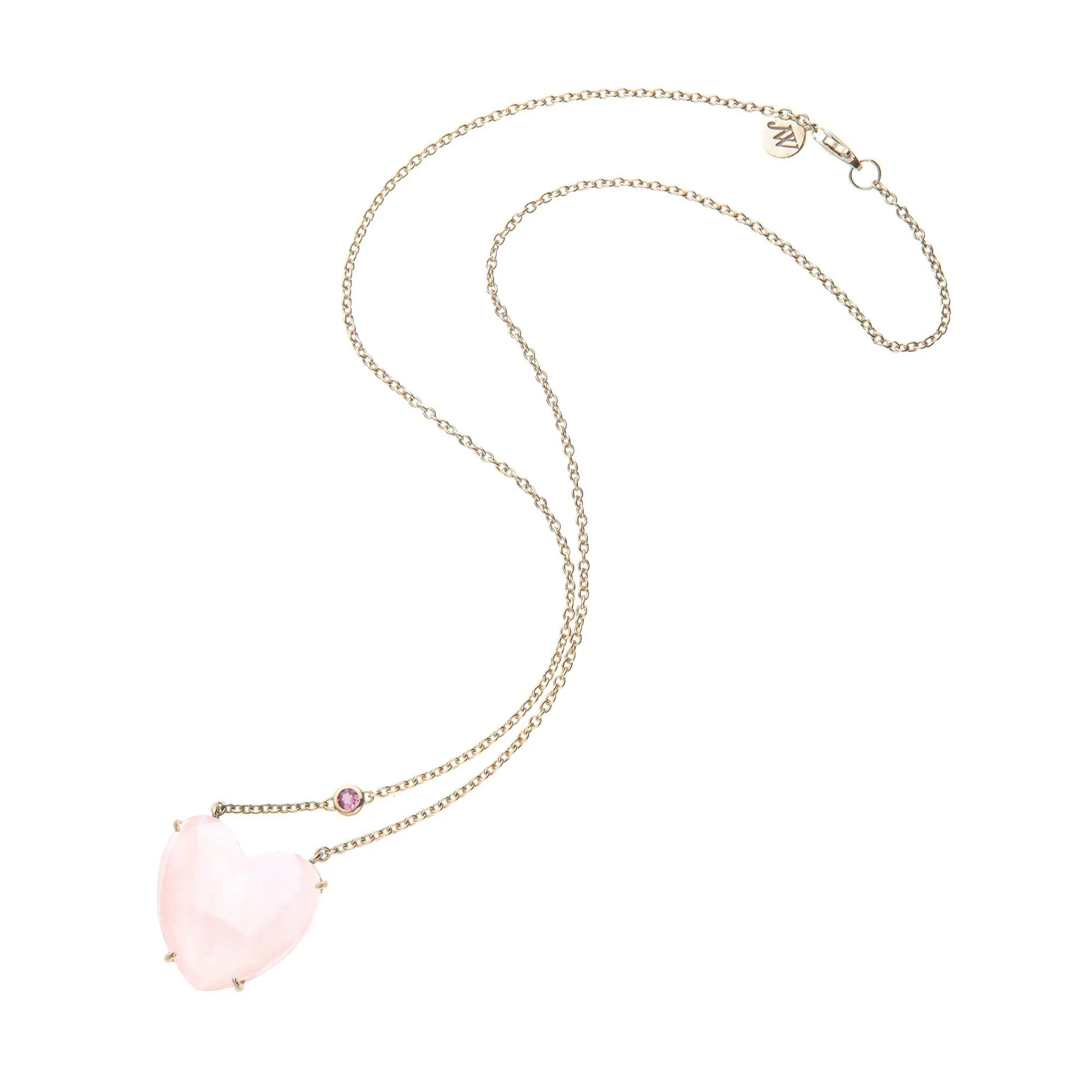 LOVE Rose Quartz Carved Heart Necklace with Gold Setting SALE