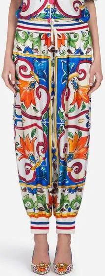 'Majolica' Print Lace-Hem Top and Pant Set