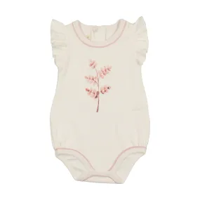 Mon Tresor Baby Stem Stitch Girls Romper Ivory & Pink