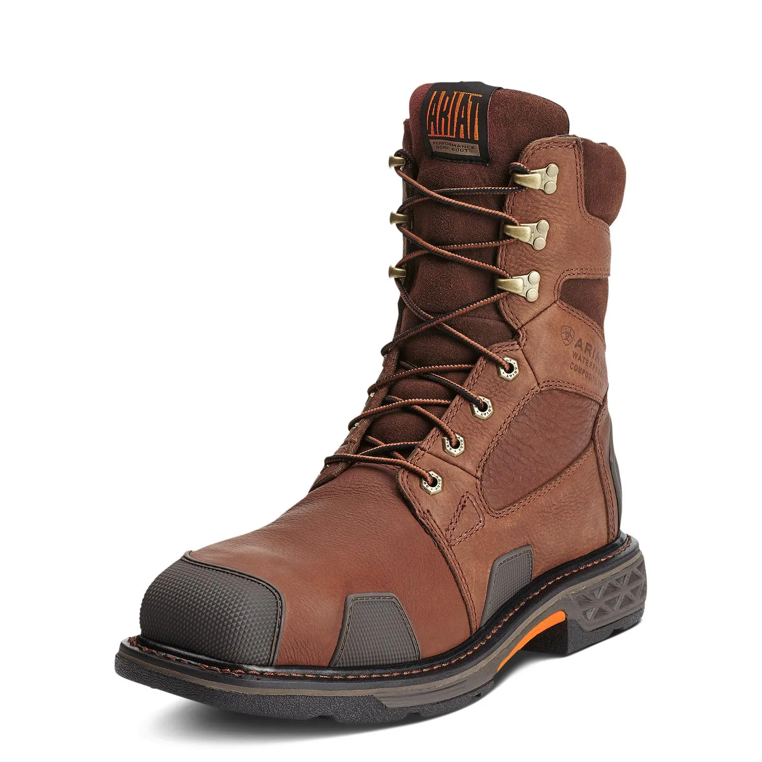 OverDrive 8in Wide Square Toe Waterproof Composite Toe Work Boot Chestnut Brown