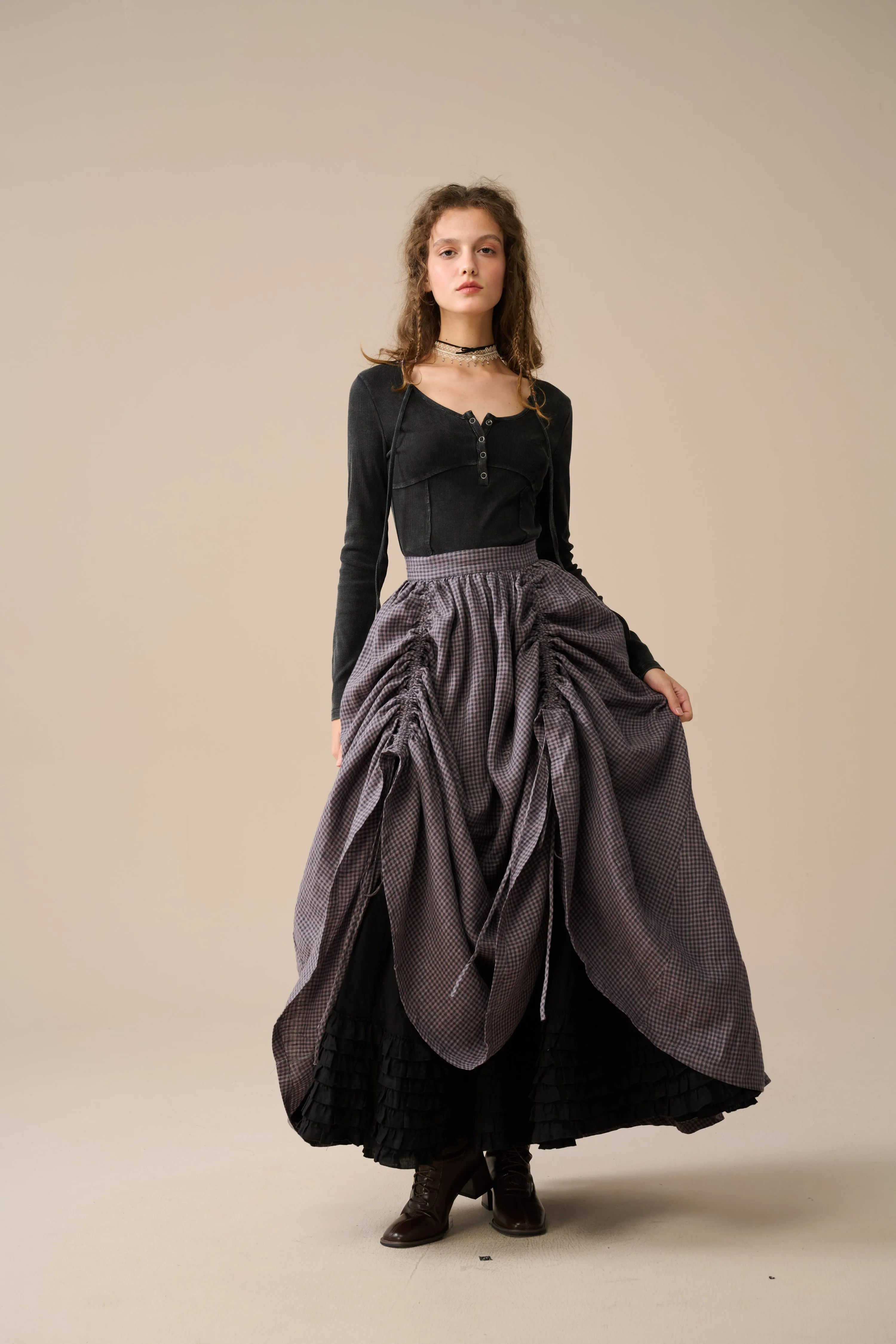 Pearl 15 | Ruffled drawstring linen skirt